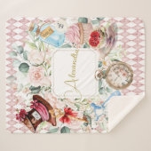 Alice in Wonderland Waterverf Bloemenroze Sherpa Deken (Voorkant (horizontaal))