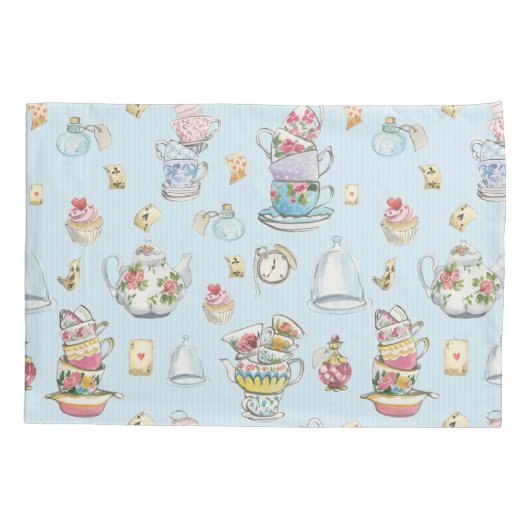 Alice in Wonderland Waterverf Blue Stripe Kussensloop (Achterkant)