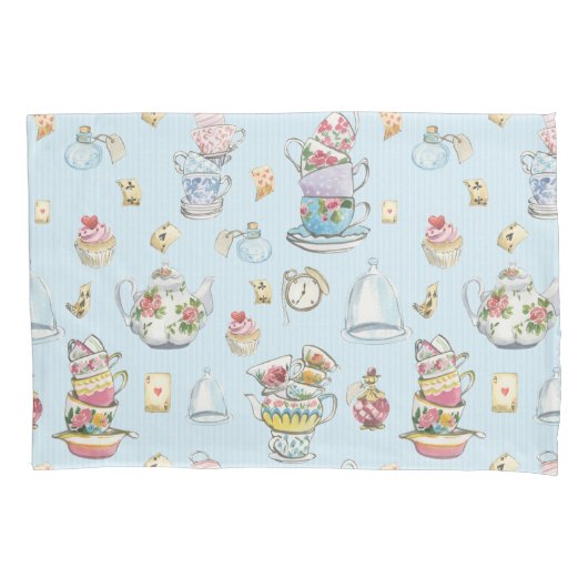 Alice in Wonderland Waterverf Blue Stripe Kussensloop (Voorkant)
