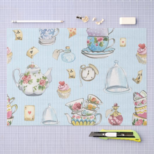 Alice in Wonderland Waterverf Blue Stripe Tissuepapier (Craft)