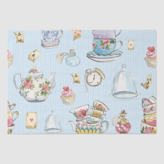 Alice in Wonderland Waterverf Blue Stripe Tissuepapier (Voorkant)
