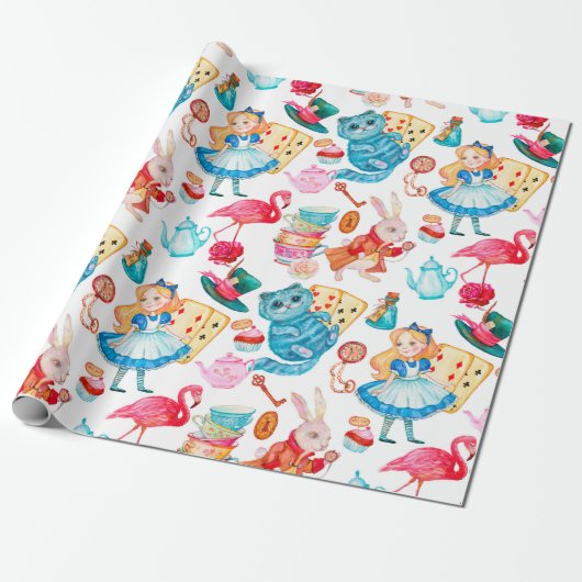 Alice in Wonderland Waterverf Cadeaupapier (Uitgerold)