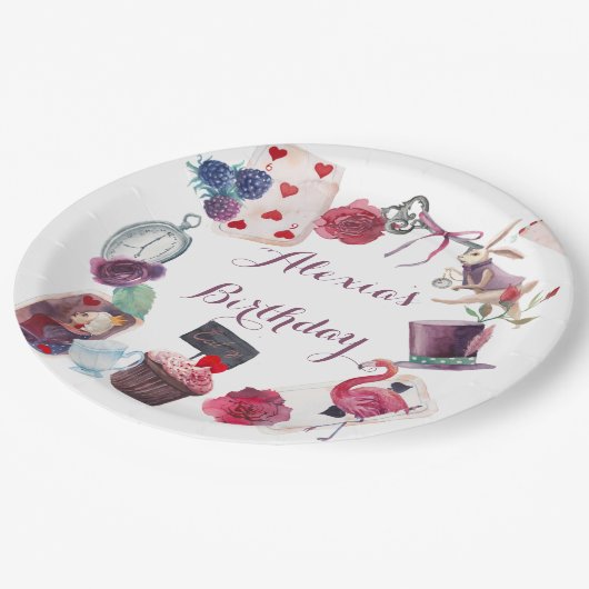 Alice in Wonderland Waterverf Hand Painted Rabbit Papieren Bordje (Gekanteld)