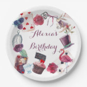 Alice in Wonderland Waterverf Hand Painted Rabbit Papieren Bordje (Voorkant)