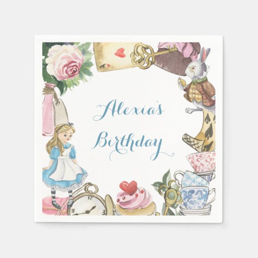 Alice in Wonderland Waterverf Hand Painted Rabbit Servet (Voorkant)
