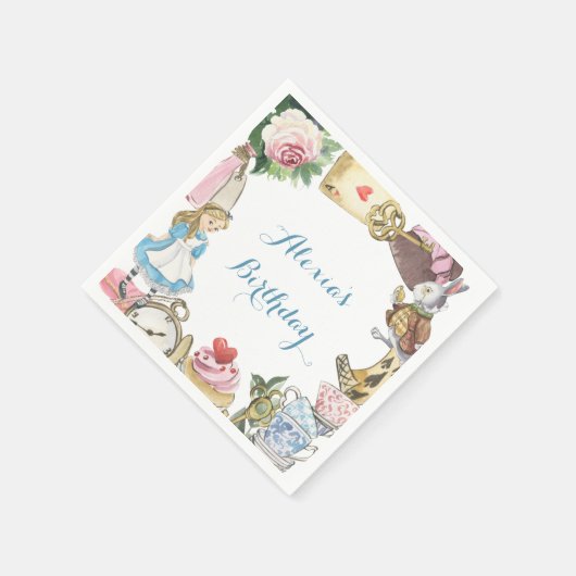 Alice in Wonderland Waterverf Hand Painted Rabbit Servet (Hoek)