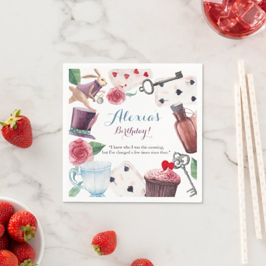 Alice in Wonderland Waterverf Hand Painted Rabbit Servetten (Insitu)