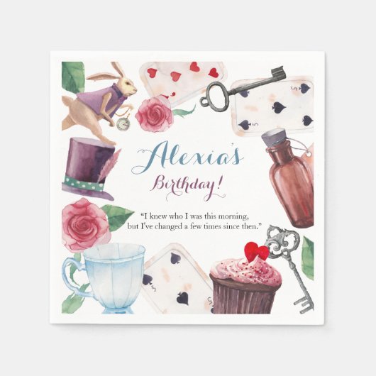 Alice in Wonderland Waterverf Hand Painted Rabbit Servetten (Voorkant)