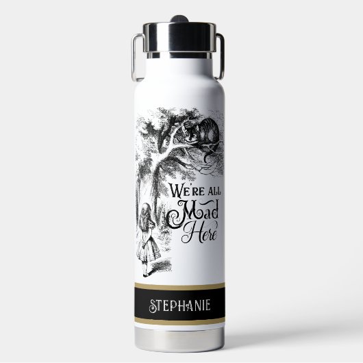 Alice in Wonderland We zijn hier allemaal Mad Waterfles (Voorkant)