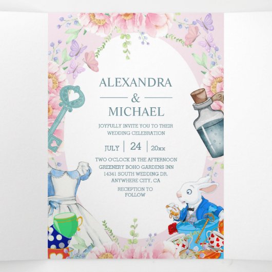 Alice in Wonderland Wedding Drieluik Uitnodiging (Binnenkant midden)