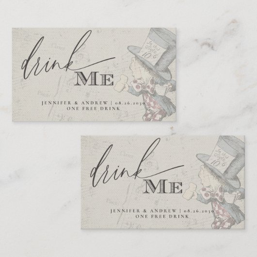  Alice in Wonderland Wedding Drink Ticket (Voorkant / Achterkant)