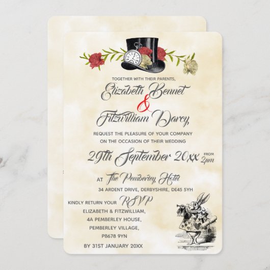 Alice in Wonderland Wedding Invitation Kaart (Voorkant / Achterkant)