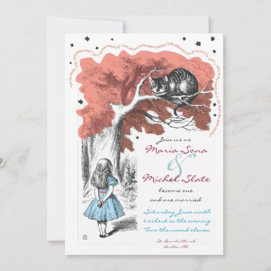Alice in Wonderland Wedding Invitation Kaart (Voorkant)