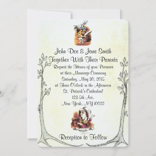 Alice in Wonderland Wedding Invitation Kaart (Voorkant)