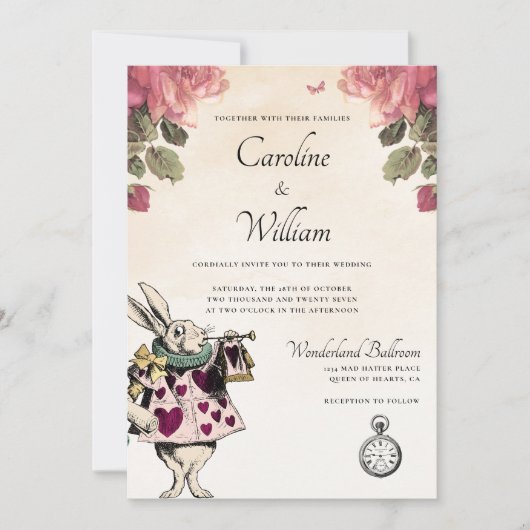 Alice in Wonderland Wedding Invitation Kaart (Voorkant)