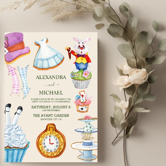 Alice in Wonderland Wedding Invitation Kaart