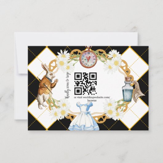Alice in Wonderland Wedding qr code RSVP Card (Voorkant)