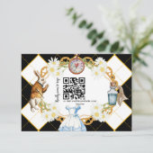 Alice in Wonderland Wedding qr code RSVP Card Kaartje (Staand voorkant)