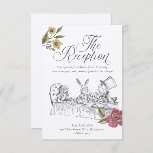 Alice in Wonderland Wedding Reception Informatiekaartje (Voorkant / Achterkant)