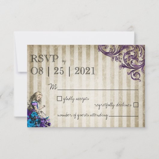 Alice in Wonderland Wedding RSVP Kaart (Voorkant)