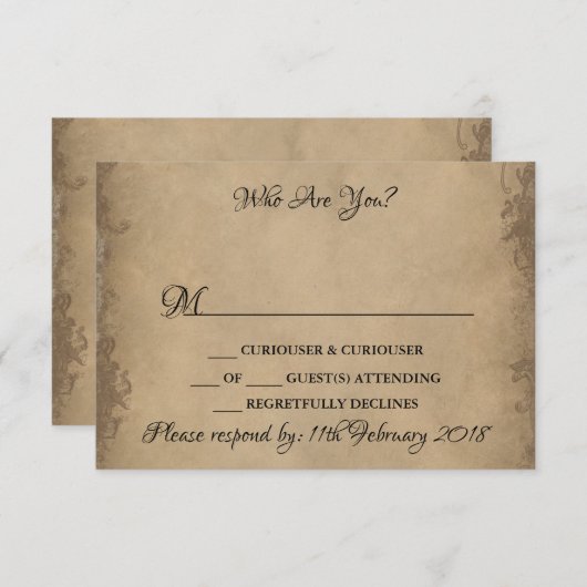  Alice in Wonderland Wedding RSVP-kaarten RSVP Kaartje (Voorkant / Achterkant)