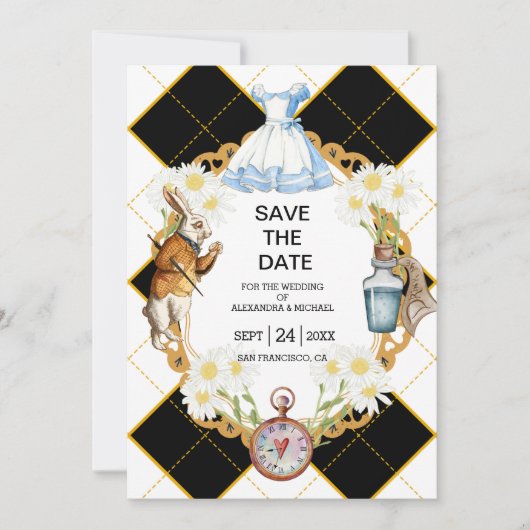 Alice in Wonderland Wedding Save the Date (Voorkant)