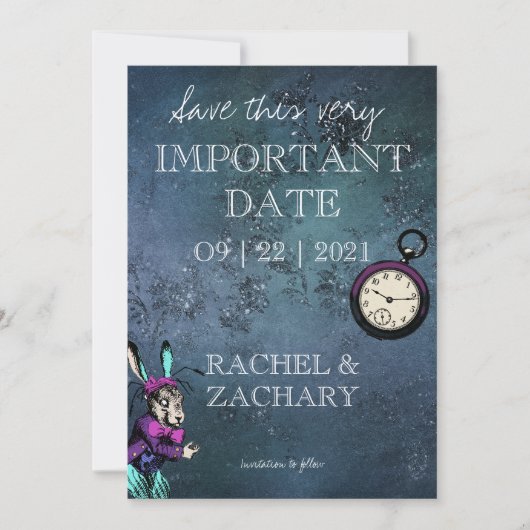 Alice in Wonderland Wedding Save the Date (Voorkant)