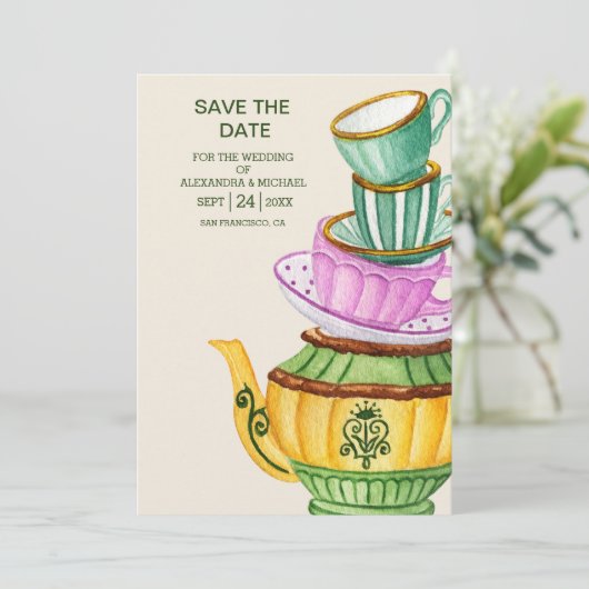 Alice in Wonderland Wedding Save the Date (Staand voorkant)