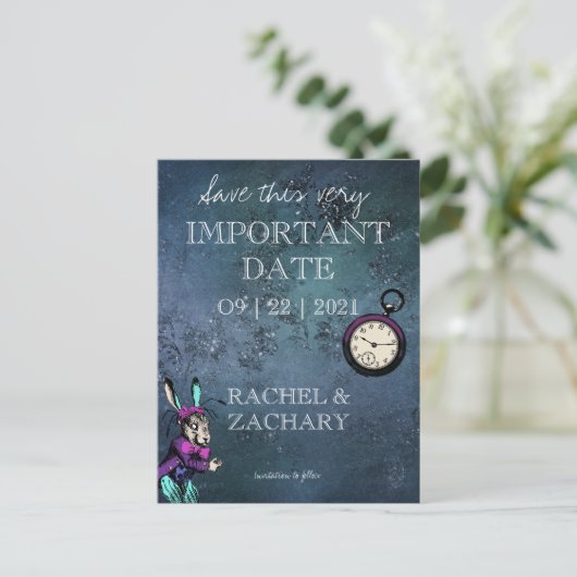 Alice in Wonderland Wedding Save the Date Aankondigingskaart (Staand voorkant)