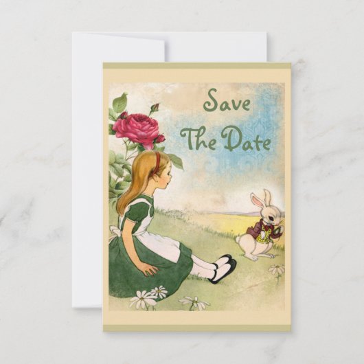 Alice in Wonderland Wedding Save the Date Kaart (Voorkant)
