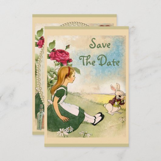Alice in Wonderland Wedding Save the Date Kaart (Voorkant / Achterkant)