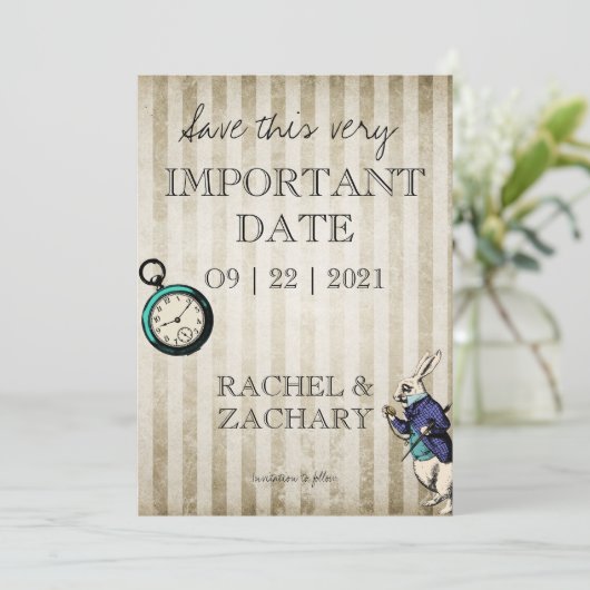 Alice in Wonderland Wedding Save the Date Kaart (Staand voorkant)