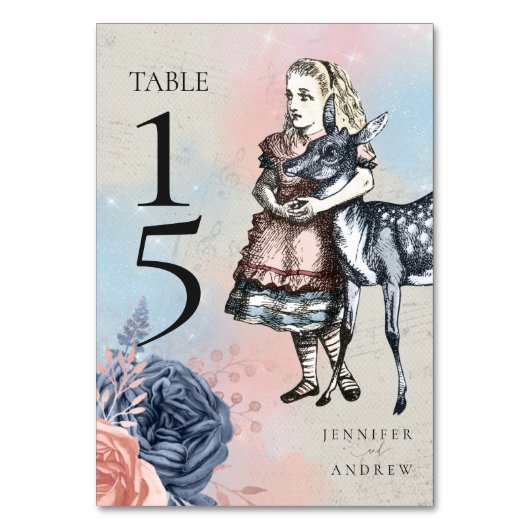 Alice in Wonderland Wedding Table Number Kaart (Voorkant)