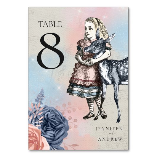 Alice in Wonderland Wedding Table Number Kaart (Voorkant)