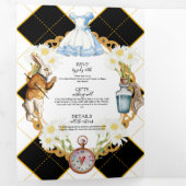 Alice in Wonderland Wedding Tri-Fold Uitnodiging (Binnenzijde eerst)