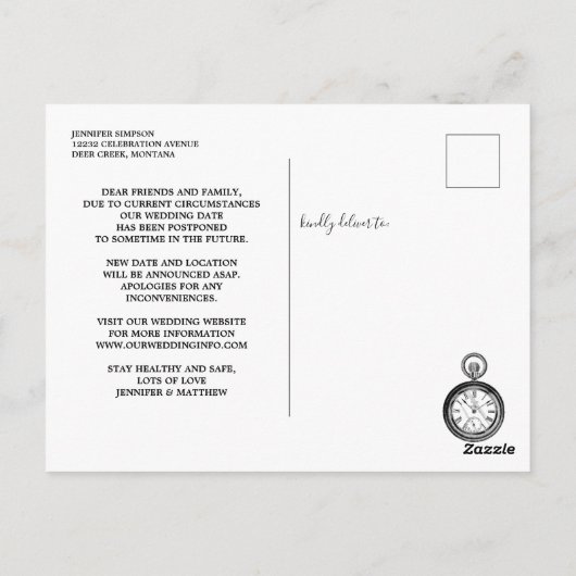 Alice in Wonderland Wedding verander de datum Briefkaart (Achterkant)