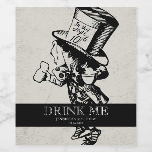  Alice in Wonderland Wedding Wijn Etiket (Enkel label)