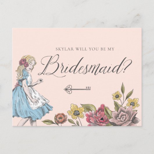Alice in Wonderland | Wees mijn bruidsmeisje? Uitnodiging Briefkaart (Voorkant)