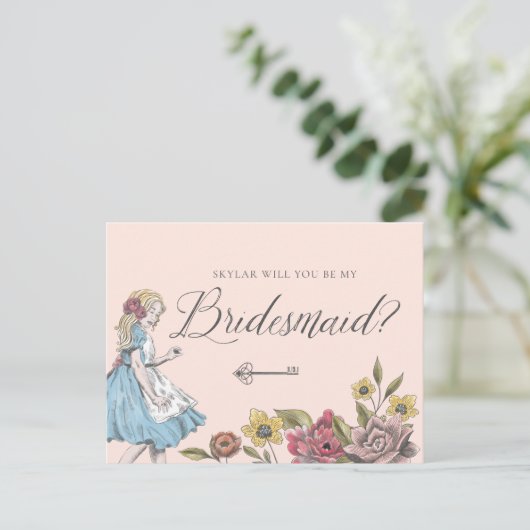 Alice in Wonderland | Wees mijn bruidsmeisje? Uitnodiging Briefkaart (Staand voorkant)