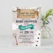 Alice in Wonderland, wees niet te laat Baby shower Kaart (Staand voorkant)
