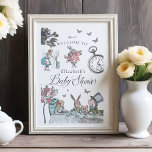 Alice in Wonderland Welkom Baby shower Poster<br><div class="desc">Alice in Wonderland-thema baby shower welkomstbord. Perfect voor een Alice in Wonderland-thema baby shower party. Het ontwerp is voorzien van een mix van onze eigen handgetekende originele bloemstukken en kunstwerken. We hebben de iconische Alice in Wonderland illustraties minutieus gerestaureerd door ze met de hand te schetsen en tot leven te...</div>