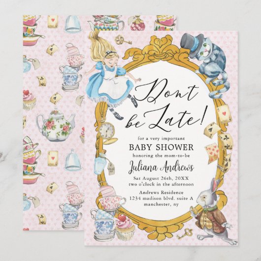 Alice in Wonderland Whimsical Baby shower Kaart (Voorkant / Achterkant)