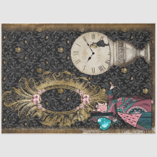 Alice in Wonderland Whimsical Clock Tissuepapier (Voorkant)