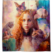 Alice in Wonderland | Whimsical dromerige kat lief Douchegordijn (Voorkant)