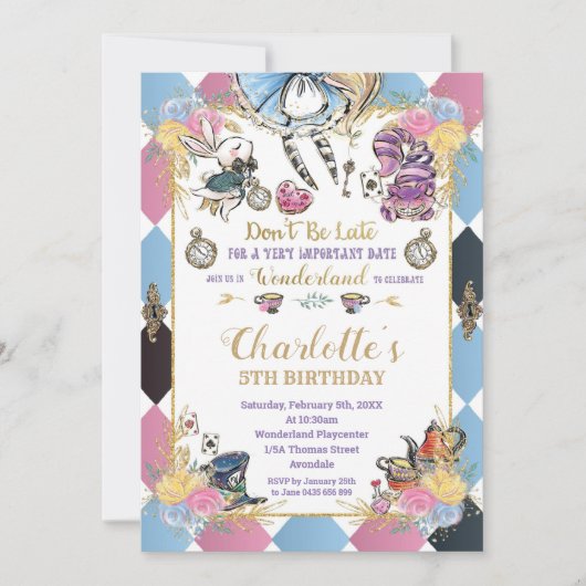 Alice in Wonderland Whimsical Verjaardag Tea Party Kaart (Voorkant)