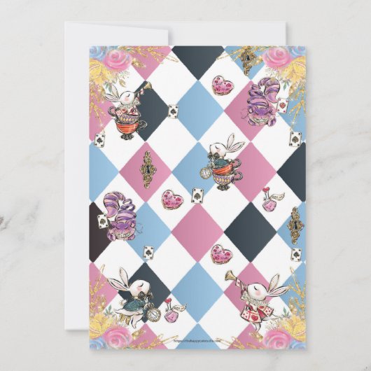 Alice in Wonderland Whimsical Verjaardag Tea Party Kaart (Achterkant)