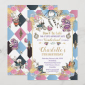 Alice in Wonderland Whimsical Verjaardag Tea Party Kaart (Voorkant / Achterkant)