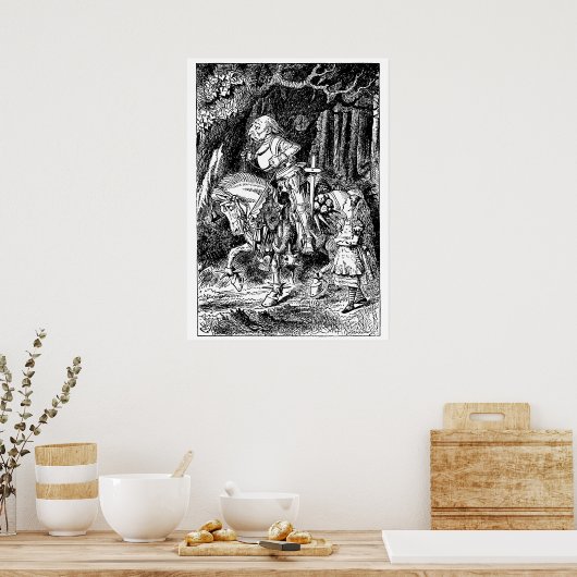 Alice in Wonderland White Knight op Paard Poster (Keuken)