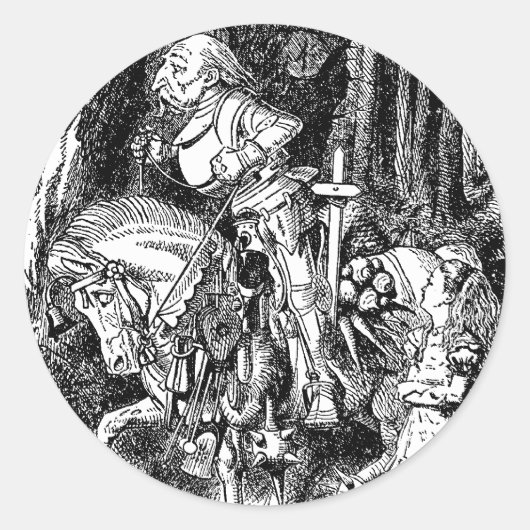  Alice in Wonderland White Knight op Paard Ronde Sticker (Voorkant)