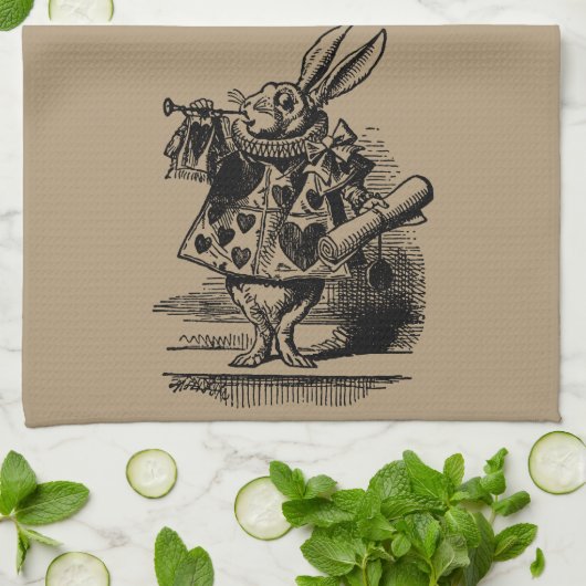  Alice in Wonderland White Rabbit als Herald Theedoek (Gevouwen)